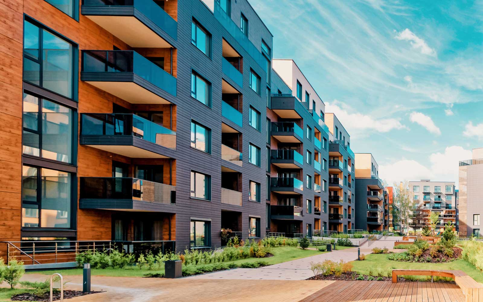 Modern complex of residential buildings. And outdoor facilities.